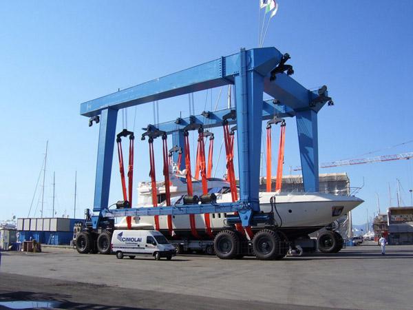 a picture of a boat lift with aircraft tires